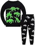 Popshion Jungen Zweiteiliger Schlafanzug Im Dunkeln leuchten Dinosaurier Langarm Pyjamas Kinder Schlafanzug Winter Nachtwäsche Weihnachten Pyjama Baby Junge Pyjama 128 (Dark Dinosaur-6243 7T)