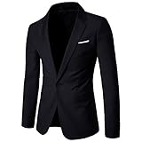 Allthemen Sakko Herren Slim Fit Anzugjacke EIN Knopf Sakko für Business Schwarz M