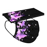 Alueeu 10 Stück Erwachsene Mundschutz mit Motiv Schmetterling Bunt MNS Einweg Mund und Nasenschutz Cartoon Druck Maske Tücher Atmungsaktiv Mund-Tuch Bandana Halstuch Schals Damen H