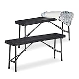 Relaxdays Bierbank 2er Set, Faltbare Partybank für Terrasse & Garten, Kunststoff, Campingbank HBT: 42x100x25 cm, schw