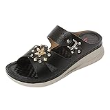 CAETNY Sandalen für Damen Sommer Aushöhlen Slip On Plateau Sandale Keilschuhe mit verdeckter orthopädischer Fußgewölbestü