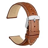 WOCCI 20mm Leder Uhrenarmband mit Edelstahl Silber Schließe (Zimtbraun)