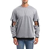 T-Shirt Herren Rundhals Einfarbig Persönlichkeit Shirt Herren Schick Abnehmbarer Ärmel Entwurf Pullover Herren Klassisch Mode Lassig Sweatshirt H