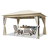 Gartenpavillon 3x4 m ca. 180 g/m² Dachplane wasserdicht Pavillon - 4 Seitenteile Gartenzelt Partyzelt ca. 6x6cm Profil Champag
