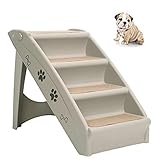 Hundetreppe 4 Schritte Faltbare Haustiertreppe Hund und Katzenleiter Rampenklettern für Innen- und Außenbereich, 38x48x58