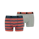 PUMA Herren Boxershort Heritage Stripe 2er Pack M L XL Rot Grau 95% Baumwolle, Größe:M, Farbe:Grenadine/Grey Mélange 010