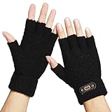 DOVAVA Handschuhe Fingerlose Herren,Halbfinger Handschuhe Herren Touchscreen,Strickhandschuhe Herren Schwarz Dunkelgrau und Khaki mit weichem Innenfutter (Schwarz Halb)