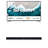 SHARP 50BL6EA Android TV 126 cm (50 Zoll) 4K Ultra HD LED Fernseher + SHARP HT-SB140 MT 2.0 Slim-Soundbar (150 Watt) mit Stereo-Sound (HDMI, Bluetooth)