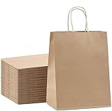 Switory 100pc Kraft Papiertüte, 20cm x 12cm x 26,5cm Brown Shopping Geschenktüte mit verdrehten Griffen für Partybevorzugung, Verpackung, Anpassung, Tragen, Einzelhandel, Waren, H