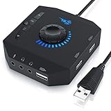 CSL - USB Soundkarte extern - Soundkarte mit Lautstärkeregelung USB Hub - Anschluss für Headset Kopfhörer Mikrofon - Equalizer - Steuerung eines Audioplayers - schw