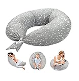 Stillkissen Schwangerschaftskissen zum Schlafen Seitenschläferkissen - Lagerungskissen für Baby XXL Pregnancy Pillow Oeko-Tex (Grau mit verschiedenen Sternen, 165 x 70 cm)