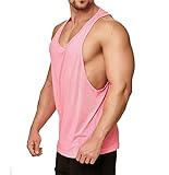 Muscle Shirt Herren Tank Top Achselshirt mit tief geschnittenem Armausschnitt Neon Pink, Größe:XS