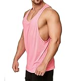 Muscle Shirt Herren Tank Top Achselshirt mit tief geschnittenem Armausschnitt Neon Pink, Größe:XS