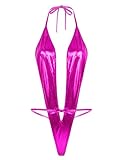 Agoky Frauen Sexy Dessous Micro Bikini Slips Damen Badeanzug Body Bodysuit G-String Monokini Tiefer V-Ausschnitt Rückenfrei Schwimmanzug Hot Pink B Einheitsgröß