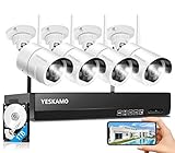 YESKAMO Überwachungskamera Set Flutlicht Aussen WLAN,3MP IP Cameras mit 8CH NVR 5MP Überwachungssystem mit 1TB HDD für Hausalarmanlagen mit AI PIR Erkennung,farbig Nachtsicht,Zweiweg Audio&