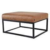 Damiware Otto Moderner Polsterhocker, Sitzhocker Hocker Sitzbank Fußbank Pouf mit Lederimitat Stoffbezug | (Cognac, 75 x 60 cm)