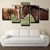 5 Teilig Leinwand Wanddeko Moderne Wandbilder Mit Rahme Modular Canvas Poster HD Gedruckt Schwarzer und brauner Pferdekopf Moderne Wandbilder Wohnzimmer Wohnkultur Mit Rahme Kreatives Geschenk