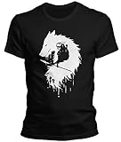 DragonHive Herren T-Shirt Prinzessin Mononoke Hime Studio Ghibli Lustiges Fun Motiv für Männer Tshirt, Größe:L, Farbe:Schw