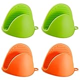 FWkeji 4 Stück Silikon-Ofenhandschuhe Topflappen Hitzebeständige Ofenhandschuhe Verdickte Ofenhandschuhe für Küche Kochen Backen Mikrowelle Kochen (2 grün + 2 orange)…