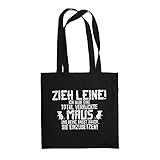 Fashionalarm Stoffbeutel - Zieh Leine - verrückte Maus | Beutel Tasche Spruch Mäuse Halter Züchter Besitzer Farbmaus Wüsten Rennmaus Springmaus, Schwarz One S