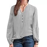 Damen FrüHjahr/Sommer Top Solid Color Button V-Neck Vintage S
