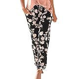 Fauean Damen Loose Sommerhose Leicht Freizeithose Bedruckte Boho Strand Hosen Haremshose Schlupfhose Strandhose Straight Bein Hose Sommerhose Stoffhose in fließend weicher Q