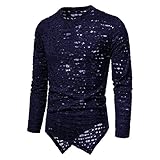 XDJSD Herren Pullover Herren Rundhals Sweatshirt Stretch Fitness Langarm T-Shirt Zerrissener Punk Style V-Ausschnitt Langarm Bottoming T-Shirt Bottoming S
