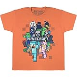 Minecraft Character Group Jungen-T-Shirt Orange 116 | PS4 PS5 Xbox PC wechseln Gamer Geschenke, Tween Teen Schule Jungen Gaming Top, Kinderkleidung, Kindergeburtstags-Geschenk-I