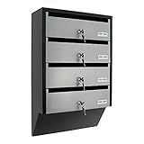 Rottner Depot 4 Briefkastenanlage Silber Schwarz Stahlblech Namensschildhalter Zylinderschloss je 2 Schlüssel HxBxT 600x385x140 mm für 4 Parteien Befestigung