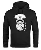 Neverless Hoodie Herren Sweatshirt Totenkopf Kapitän Captain Skull Bard Hipster Original Spirit Seemann schwarz S