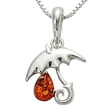 925 Silber Damen Kettenanhänger Stockschirme Taschenschirme Knirps mit Bernstein Regentropfen #1742