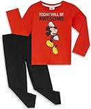 Disney Schlafanzug Jungen, Mickey Mouse Pyjama Kinder, 100% Baumwolle Kinder Schlafanzug Lang 12 Monate bis 6 Jahre, Kleinkind Baby Pyjama Lang (Rot, 12-18 Monate)