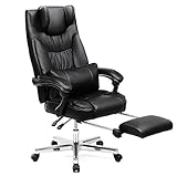 SONGMICS Erstellt, Luxus Bürostuhl mit klappbarer Kopfstütze ausziehbarer Fußablage Extra großer orthopädischer Chefsessel ergonomischer Gaming Stuhl schwarz OBG75B, Lederimitat, 91,4 x 66,4 x 37,4