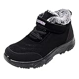 Yowablo Damen Stiefeletten Mode rutschfeste Flock Winter Warmhalten Flache Schneestiefel Runde Zehe Sportschuhe (39,Damen-schwarz)