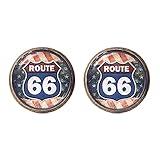 New Route 66 Ohrstecker USA Route 66 Road Logo 12 mm Glas Cabochon Schmuck Zubehör für Frauen verwittertes Straßenschild Geschenk