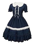 Momo Damen Mädchen Fliege Rüschen Kleid Mittelalter Gothic Lolita Kleid Prinzessin Kostüm, navy, M