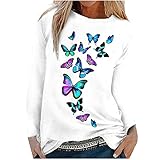 MRULIC Damen Pullover Sweatshirt Langarmshirt Drucken Rundhals Top LäSsiges Loses T-Shirt Top FrüHling Oberteile Blusen Basic Langarm Shirts(Weiß,L)