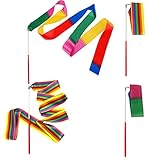 YuChiSX 4 Pack 2 Meter Dance Farbbänder,Rhythmische Streamer Baton Twirling Gymnastic Ribbon,Regenbogen Gymnastikband tanzband mit Stab, wirbelnden Rod Stick für Kinder Kunst Tanzt B