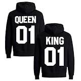 Daisy for U Pärchen Hoodie Set King Queen Pullover 1 Stücke (Schwarz-Weiß-Queen, XXL)