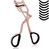 KLIHN - Exklusive Wimpernzange, Eyelash Curler (Roségold) inkl. 5 extra Ersatz-Gummi-Pads - Das Make-Up Tool Für perfekt geschwungene Wimpern aus hochwertigem Carbonstahl (Roségold Glänzend)