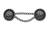 gewölbte Silber antik Knöpfe mit Kette Kettenknöpfe filigranes Muster 19mm, Kette 50mm Verschluss Jack
