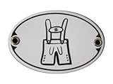 Türschild Toilette Lederhose Herren WC Garderobe Emaille Schild 7 x 10,5 cm WC Jugendstil Emailschild Oval weiß (ohne Holzrahmen)