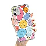 SmoBea Kompatibel mit iPhone 12 oder iPhone 12 Pro Hülle, niedliches hübsches Cartoon-buntes Smiley-Design, weiches TPU, transparent, stoßfest, Gummi-Schutzhülle für Frauen und Mädchen – transp