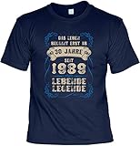 Veri Geburtstag 30 Jahre Jahrgang 1989 Geschenk Herren T-Shirt Leben beginnt mit 30 geboren Print Navy-blau Gr: L :