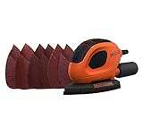 Black+Decker Dreieckschleifer Mouse (55 Watt, Schleifplatte 133 x 95 mm, mit Staubsaugeradapter, Schleifen/Polieren, Klettfix-System, inkl. 6 Schleifpapiere + 12 Erssatzschleifpapierspitzen) BEW230