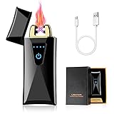 Gohytal Lichtbogen Feuerzeug Elektronisch, LED Dual Lichtbogen ARC Feuerzeug, USB Aufladbares|Winddicht|Berührungssensor|Batterieanzeige, Tragbare Plasma Feuerzeug Geschenkbox für Männer Geschenk