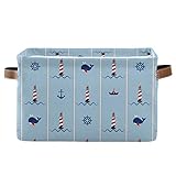 TropicalLife OOWOW Aufbewahrungskorb Mülleimer Set von 2 Leuchtturm Wal nautische Anker Faltbare Aufbewahrungsbox Stoff Spielzeug Organizer Box mit Griffen für Kinderzimmer Regal Schrank S
