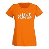 T-Shirt Evolution Walking Dead TWD Zombie Rick Lori AMC 15 Farben Damen XS - 3XL Comic Adaption Serie Film Movie Apokalypse Survival, Größe:L, Farbe:orange - Logo W