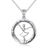 Flyow 925 Sterling Silber Halsketten für Damen Frauen Inspirierende Kette Tanzen-Ballett-Mädchen-Anhänger Gravur'She Believed She Could So She Did', 18' Robuste Rolok