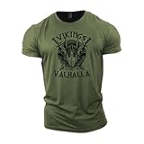 GYMTIER Victory Or Valhalla – Wikinger-T-Shirt für Herren, Bodybuilding, Gewichtheben, Strongman-Training, Activewear, grün, L